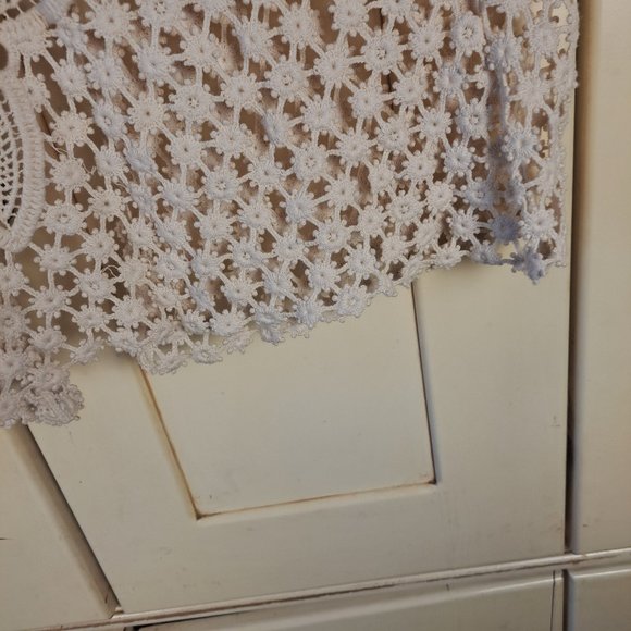 Women's Crochet Cardigan Cream Coverup Tunic Length Tie Front - Picture 2 of 10